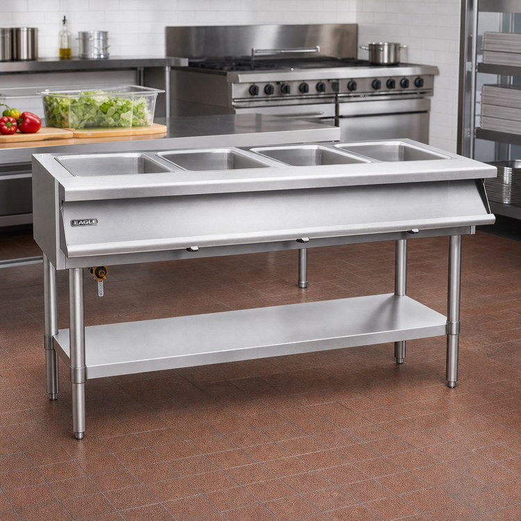 Product image #2 for Eagle Group SHT4-240-X Sealed Well Electric Hot Food Table, 4-Well, Open Base, 240V