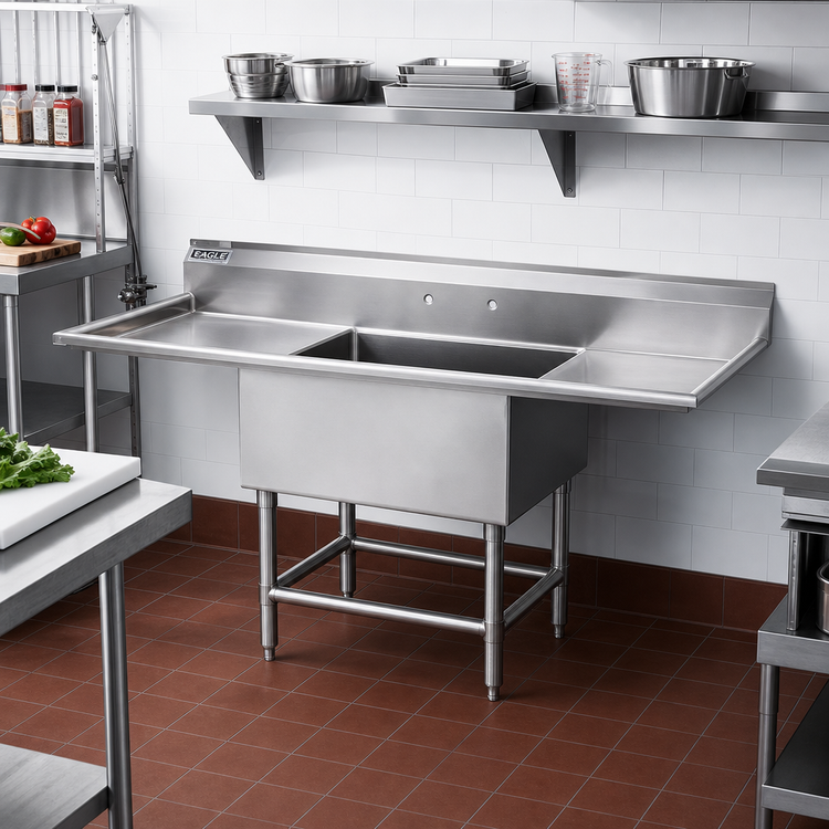 Product image #2 for Eagle Group Spec-Master 1-Compartment Stainless Steel Sink with Left and Right Drainboards, 90 x 27 Inches