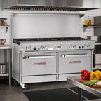 Thumbnail image #2 for Southbend (Middleby) Ultimate 4602DD-5L 60-Inch Gas Restaurant Range with 9 Open Burners, 2 Standard Ovens and Hi-Shelf
