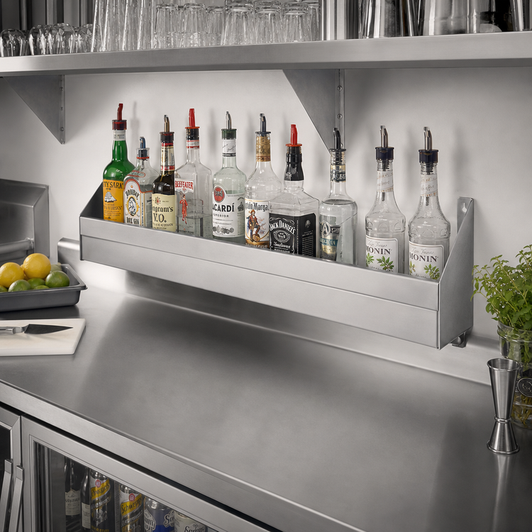 Product image #2 for Advance Tabco Underbar Basics™ 42 Inch Single-Tier Stainless Steel Speed Rail, Keyhole Mount, 11-12 Bottle Capacity