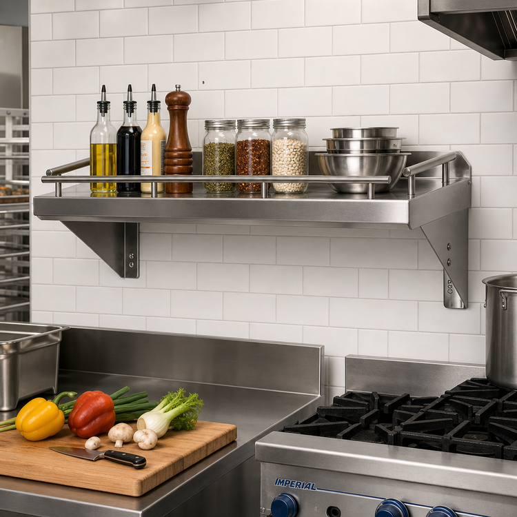 Product image #2 for John Boos Cucina Mensola Grande 36-Inch Wall-Mount Stainless Steel Shelf with Galley Rail