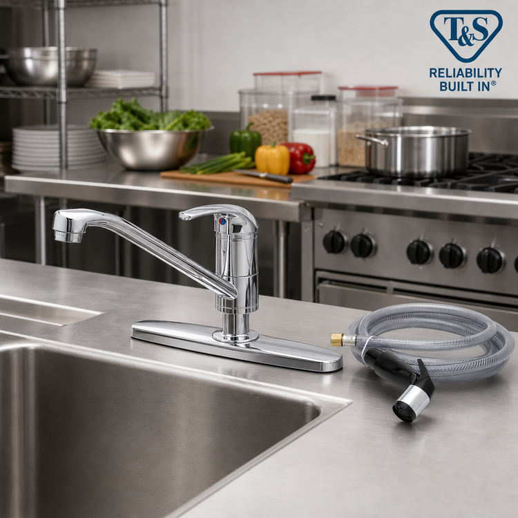 Product image #2 for T&S Brass B-2730-07 Single Lever Deck Mount Faucet with 9-Inch Swivel Spout and Side Spray