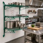 Thumbnail image #2 for Quantum WC54-CB2430P Wall-Mounted Cantilever Wire Shelf Starter Unit, 54-Inch Posts, 24-Inch Cantilevers, Green Epoxy Antimicrobial Finish