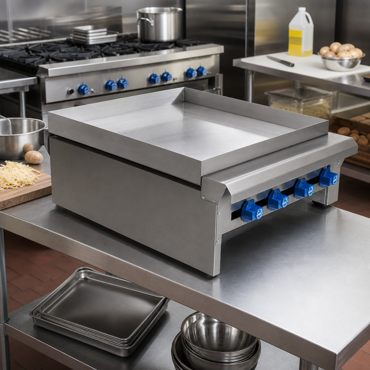 Product image #2 for Comstock-Castle Countertop Gas Potato Pancake Griddle, 48 Inch x 24 Inch Cooking Surface, Manual Controls, 100,000 BTU