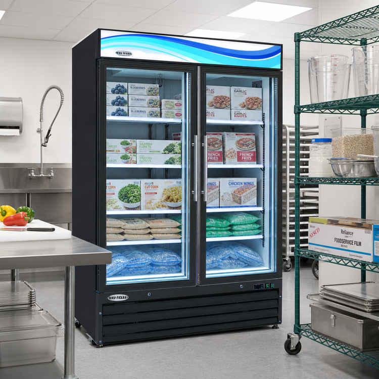 Product image #2 for Serv-Ware 2-Door 49 Cu. Ft. Black Glass Door Merchandiser Freezer