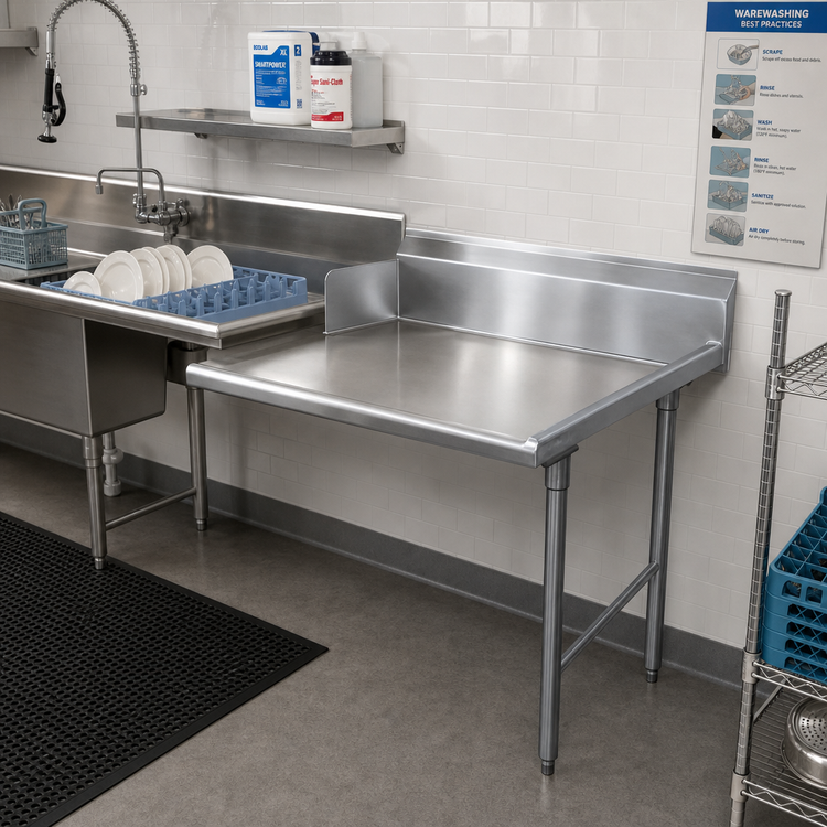 Product image #2 for Advance Tabco Right-Attach Straight Dish Table with 10-1/2 Inch Backsplash, 47 x 30 Inches
