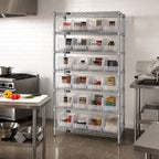 Thumbnail image #2 for Quantum WR8-240CL Stationary Bin Wire Shelving System, 8 Shelves, 28 Clear Bins, 36 x 14 x 74 Inches, Chrome Plated, 800 lb. per Shelf