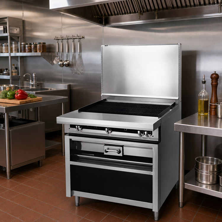 Product image #2 for Titan JTKC-24-RAD 24" Heavy Duty Gas Chitwood Charbroiler with Cabinet Base and Radiants