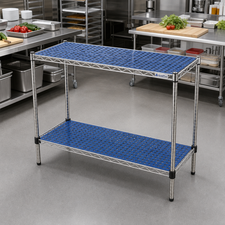 Product image #2 for QuadPlus Blue Solid Polymer Shelf Mat, 54" x 18", with Chrome Quad-Adjust Frame