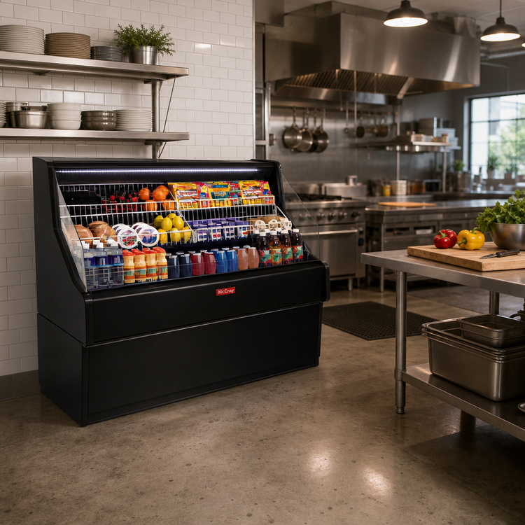 Product image #2 for Howard-McCray Ovation Series Curved Remote Open-Air Merchandiser, 63-Inch W x 44-Inch H, Black, LED Lighting
