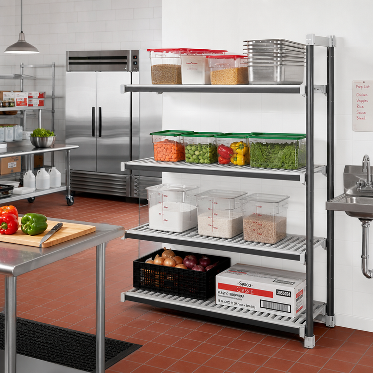 Product image #2 for Cambro Camshelving Elements XTRA 4-Tier Vented Stationary Add-On Shelving Unit, 24" x 60" x 84"