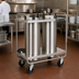 Thumbnail image #2 for Dinex Mobile Open Frame Unheated Plate Dispenser with 2 Self-Elevating Tubes, Stainless Steel, 10-1/8 Inch Max Diameter