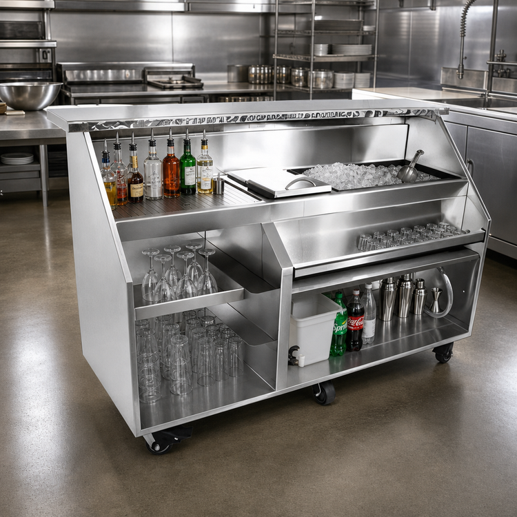 Product image #2 for Portable Glassware Bar, 66-Inch Stainless Steel with 18-Inch Ice Bin and 18-Inch Beverage Bin