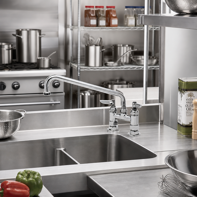 Product image #2 for T&S Brass B-0228-M Deck Mount Mixing Faucet, 4-Inch Centers, 6-Inch Swing Nozzle