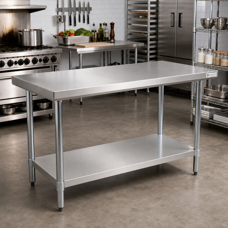 Product image #2 for BK Resources 72" x 36" 16-Gauge Stainless Steel Flat Top Work Table with Adjustable Undershelf