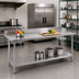Thumbnail image #2 for Commercial Stainless Steel Work Table with 5-Inch Backsplash and Adjustable Undershelf, 144 x 24 Inches