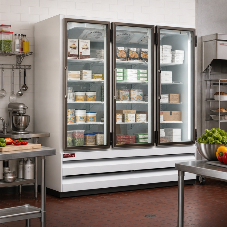 Product image #2 for Howard-McCray 65 Cu. Ft. Three-Section Stainless Steel Bottom-Mount Glass Door Freezer Merchandiser