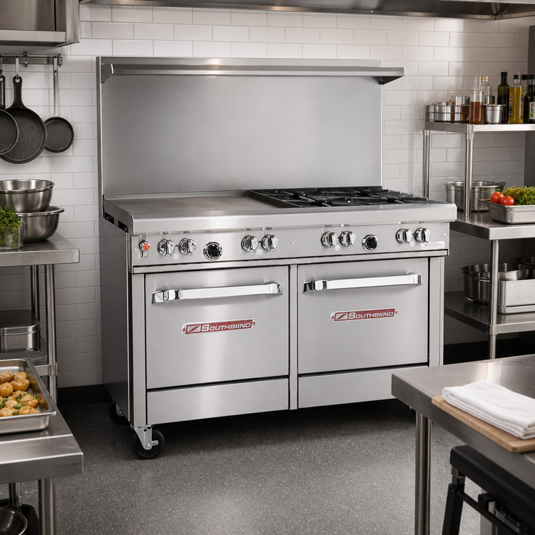Product image #2 for Southbend Ultimate 48-Inch Gas Restaurant Range with 36-Inch Thermostatic Griddle, Convection Oven and Cabinet Base