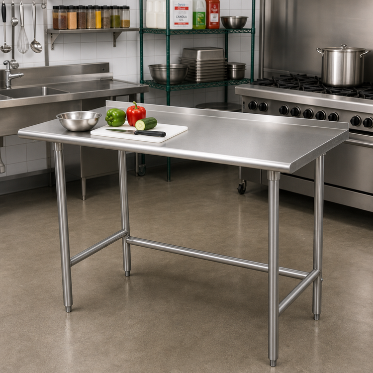 Product image #2 for Advance Tabco Special Value Series 48" x 24" 16-Gauge 304 Stainless Steel Work Table with Open Base and 1-1/2" Rear Up-Turn