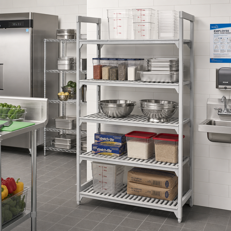 Product image #3 for Cambro Camshelving Premium 5-Shelf Vented Add-On Polymer Shelving Unit, 24 x 21 x 72 Inches, Speckled Gray
