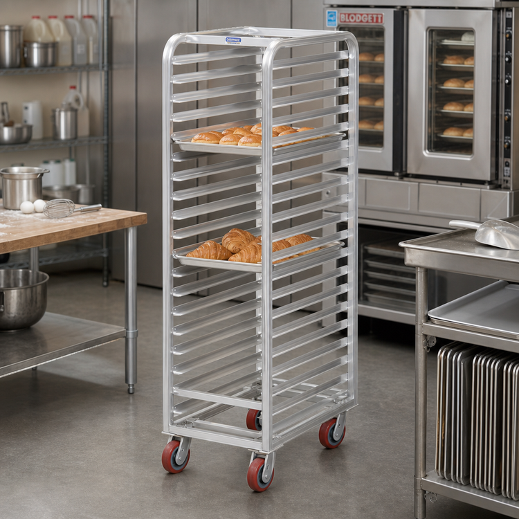 Product image #2 for Channel Manufacturing Lifetime Tough Extra Heavy-Duty Aluminum Front-Load Bun Pan Rack with Casters, 30-Pan Capacity