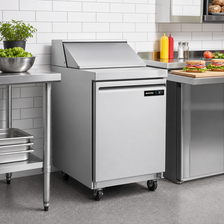 Product image #2 for Maxx Cold V-Series MegaTop 29-Inch Wide Salad and Sandwich Prep Table, 7 Cu Ft, 1 Solid Door