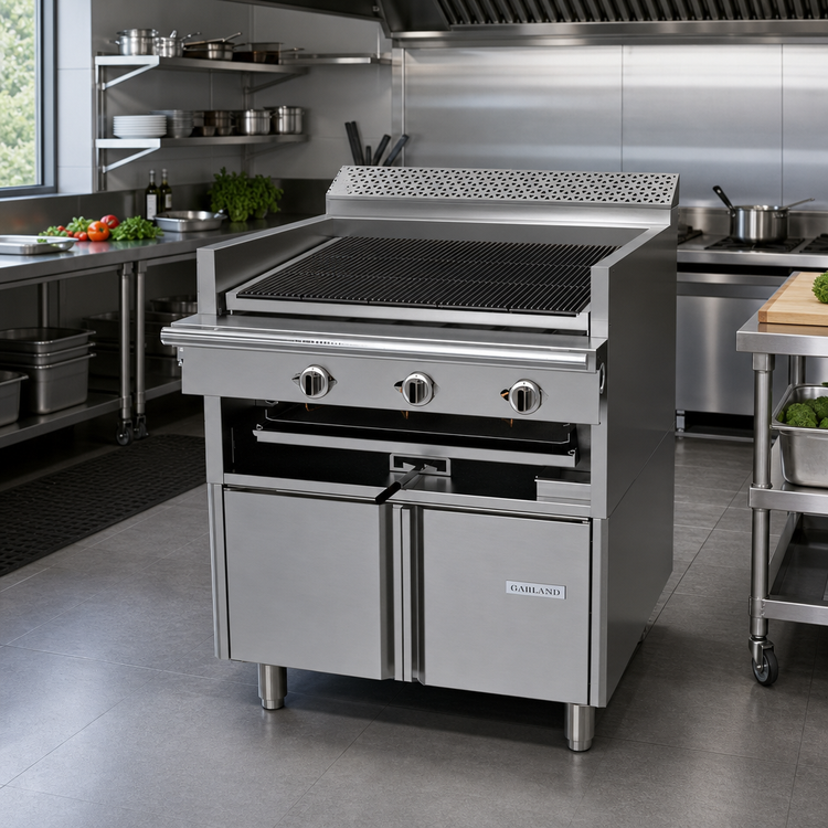Product image #2 for Garland Cuisine Series 36-Inch Heavy-Duty Gas Briquette Char-Broiler Range with Adjustable Grates and Open Cabinet Base