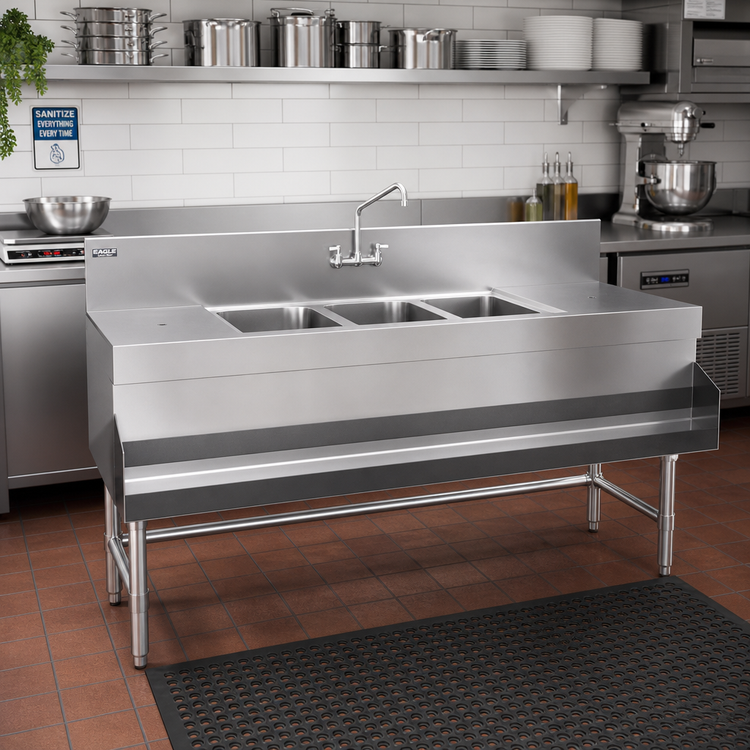 Product image #2 for Eagle Spec-Bar Three-Compartment Underbar Sink Unit with Right Drainboard, 48-Inch Wide