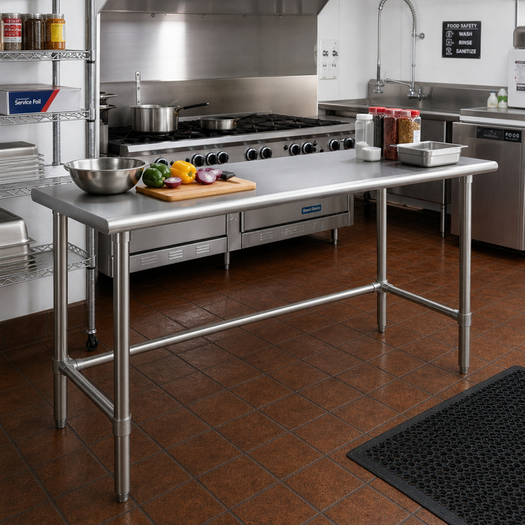 Product image #2 for Eagle Group Budget Series 120-Inch W x 36-Inch D Flat Top Stainless Steel Work Table with Tubular Base