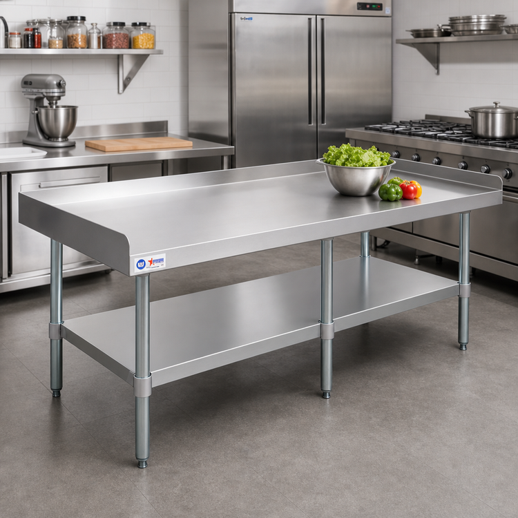 Product image #2 for Omcan Stainless Steel Equipment Stand with Undershelf, 60 x 30 Inches, 2-Inch Rear and Side Upturn