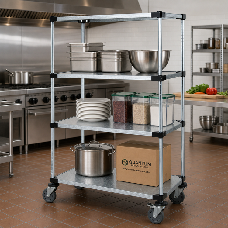 Product image #2 for Quantum 60" x 24" x 80" Mobile Cart with 4 Solid Galvanized Steel Shelves