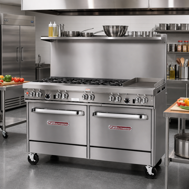 Product image #2 for Southbend Ultimate 60-Inch Gas Restaurant Range with 6 Star/Sauté Burners, 24-Inch Griddle, and 2 Convection Ovens