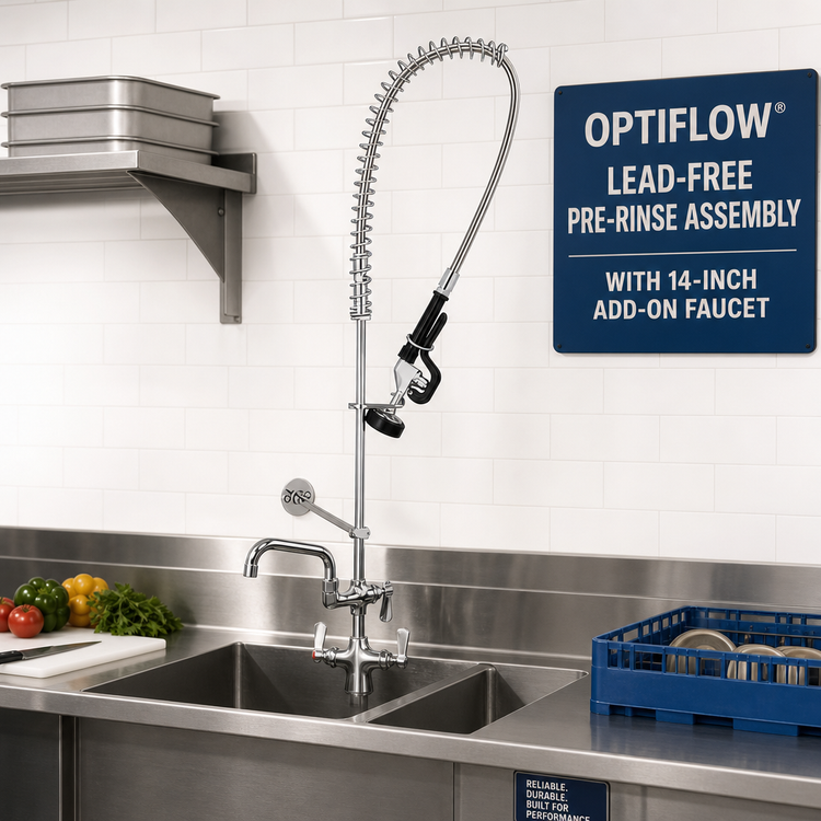 Product image #2 for OptiFlow Lead-Free Deck Mount Pre-Rinse Assembly with 14-Inch Add-On Faucet