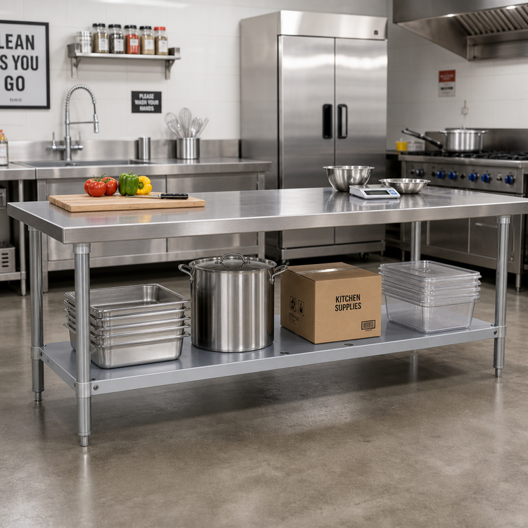 Product image #2 for 115-Inch Wide 18 Gauge Galvanized Steel Undershelf for Commercial Work Tables