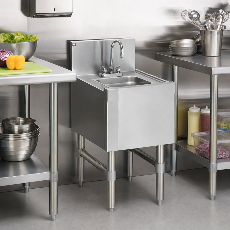 Product image #2 for Spec-Bar 12 x 19 Inch Free-Standing Underbar Hand Sink with T&S Gooseneck Faucet, 304 Stainless Steel