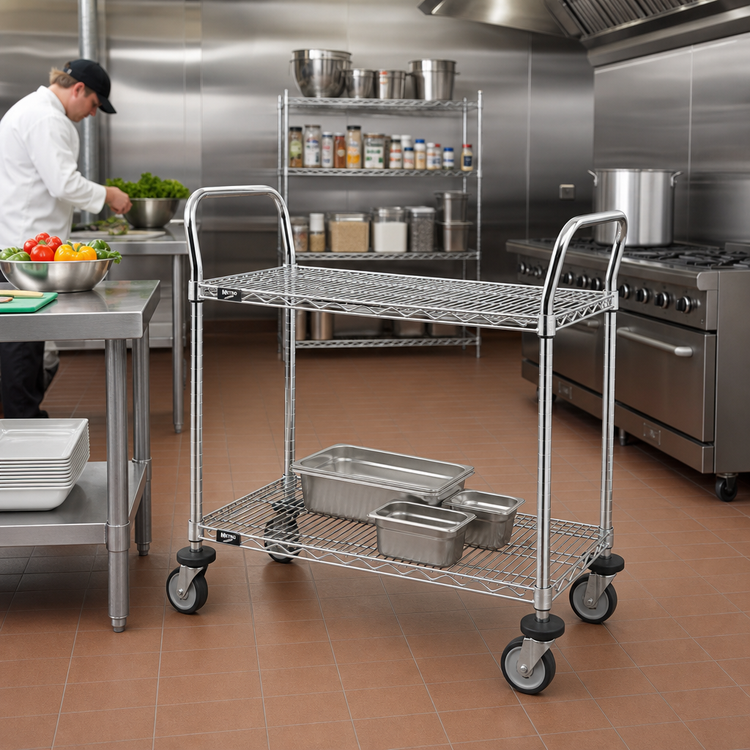 Product image #2 for Metro Super Erecta MW611 Standard Duty 2-Shelf Chrome Plated Steel Utility Bus Cart, 36 x 24 Inches