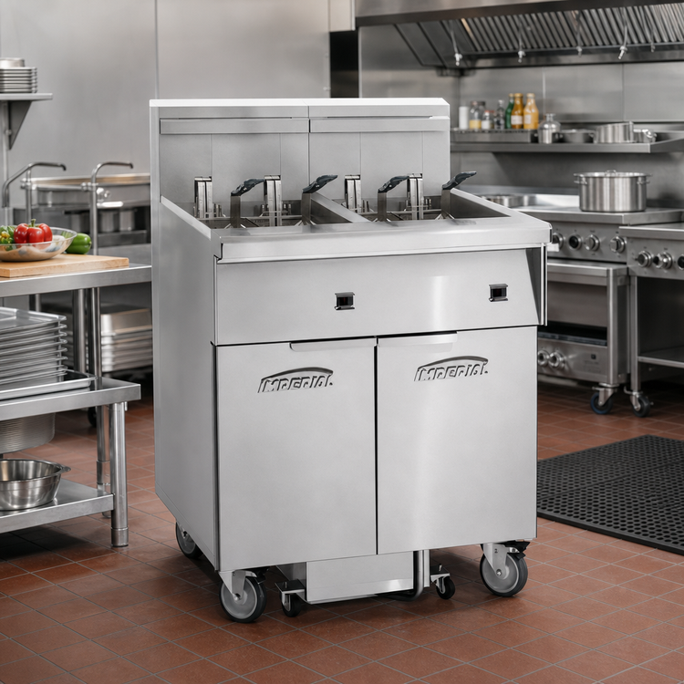 Product image #2 for Imperial Electric Triple Battery 75 lb. Floor Model Fryer with Built-In Space Saver Filter System and Immersed Elements