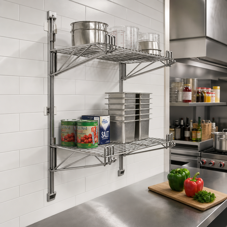 Product image #2 for Eagle Group Double Mid Shelf Bracket for Adjustable Post Wire Wall Mount Shelving, 18-Inch Deep, Stainless Steel