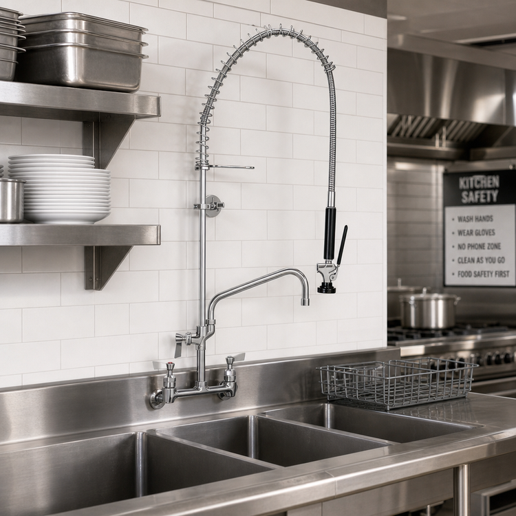 Product image #2 for Fisher Spring-Style 8-Inch On-Center Splash-Mounted Pre-Rinse Unit with 6-Inch Add-On Faucet