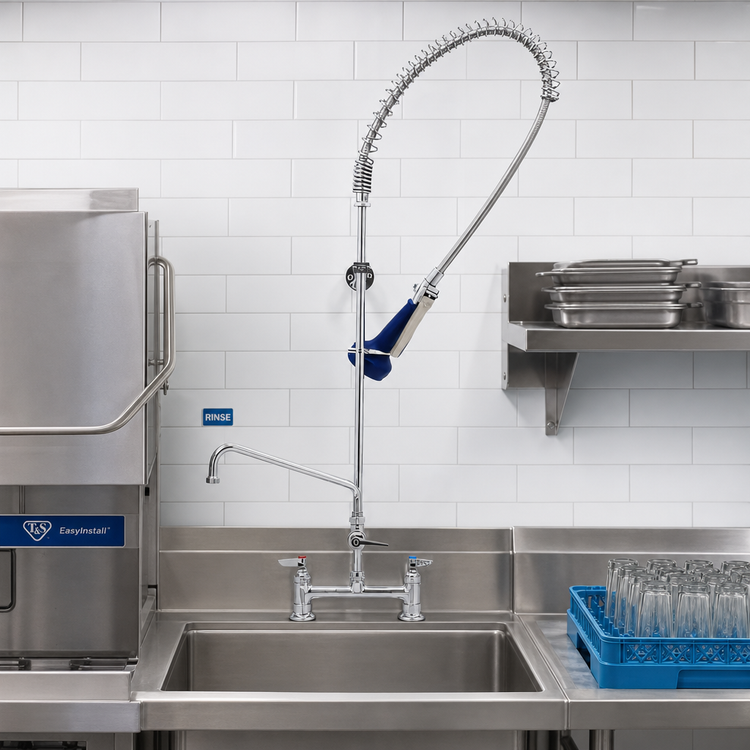 Product image #2 for T&S Brass EasyInstall Deck-Mount Pre-Rinse Unit with Add-On Faucet and 6-Inch Swing Spout