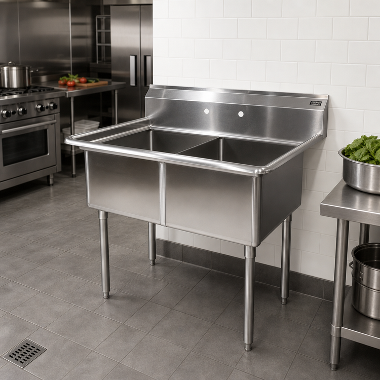 Product image #2 for John Boos E-Series 2-Compartment Stainless Steel Sink with 18 x 18 Bowls and 12-Inch Depth