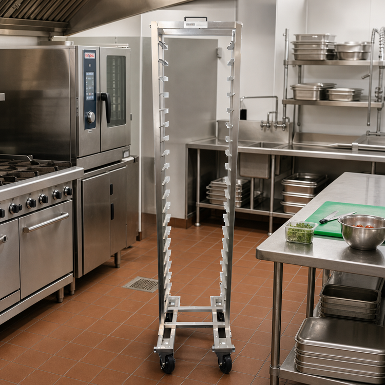 Product image #2 for Channel Manufacturing LPNS-15 Lo Profile Nesting Aluminum Steam Table Pan Rack, End Load, 15-Pan Capacity
