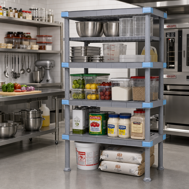 Product image #2 for Quantum Millenia 72"W x 21"D x 62"H Polymer Shelving Unit with 4 Open Shelves and 1 Solid Grid Shelf