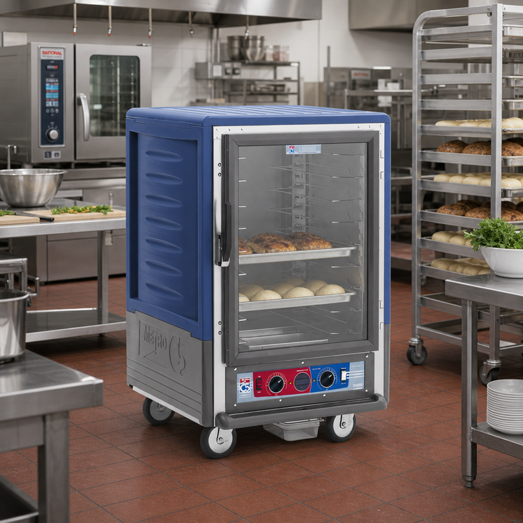 Product image #2 for Metro C5 3 Series Mobile Half-Height Heated Holding and Proofing Cabinet with Clear Polycarbonate Door, Blue Insulation Armour, Low Wattage