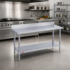 Thumbnail image #2 for Duke Manufacturing 416S-3672-5R 72 x 36-Inch Stainless Steel Work Table with 5-Inch Riser, 16-Gauge Top, Bullnose Edge and Undershelf