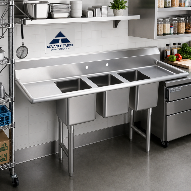 Product image #2 for Advance Tabco 3-Compartment Convenience Store Sink with Left and Right Drainboards, 64-Inch Wide