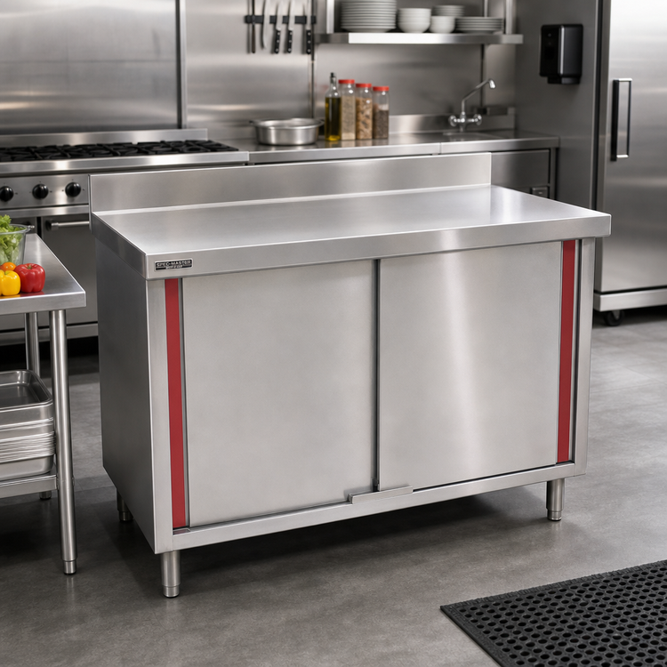 Product image #2 for Spec-Master Marine Series 72-Inch x 24-Inch Stainless Steel Work Table with Cabinet Base and Sliding Doors