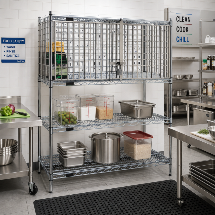 Product image #2 for Eagle Group Lockable Security Enclosure Kit for Wire Shelving, 60-Inch W x 24-Inch D, Hinged Doors, Stainless Steel Finish