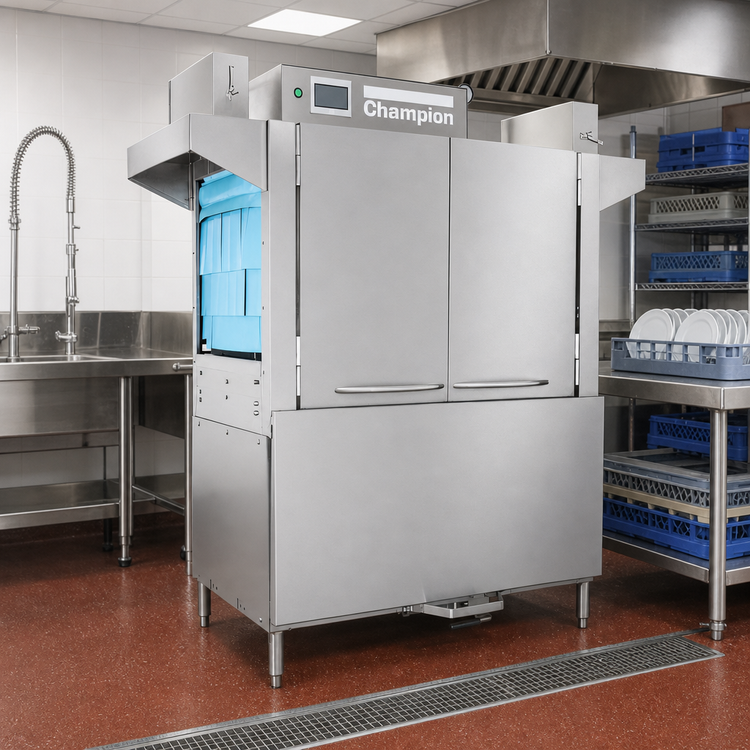 Product image #2 for Champion 44 PRO High Temperature Electric Rack Conveyor Dishwasher, 209 Racks/Hour, 20-Inch Clearance
