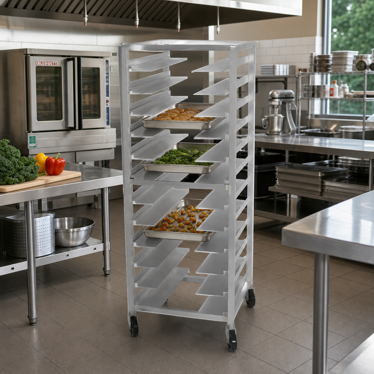 Product image #2 for Advance Tabco Universal Full-Height Aluminum Pan Rack with Open Sides, 10-Pan Capacity